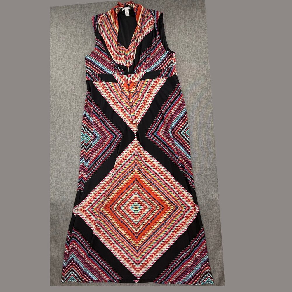 Chico's Maxi Dress Size 2 = (12/Large) Multicolor Stretchy Sleeveless V-Neck